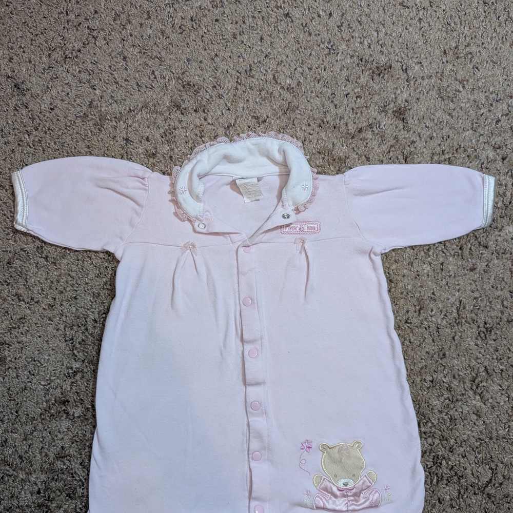 Rene Rofe Baby Pink Sleep Sack with Bear Embroidery